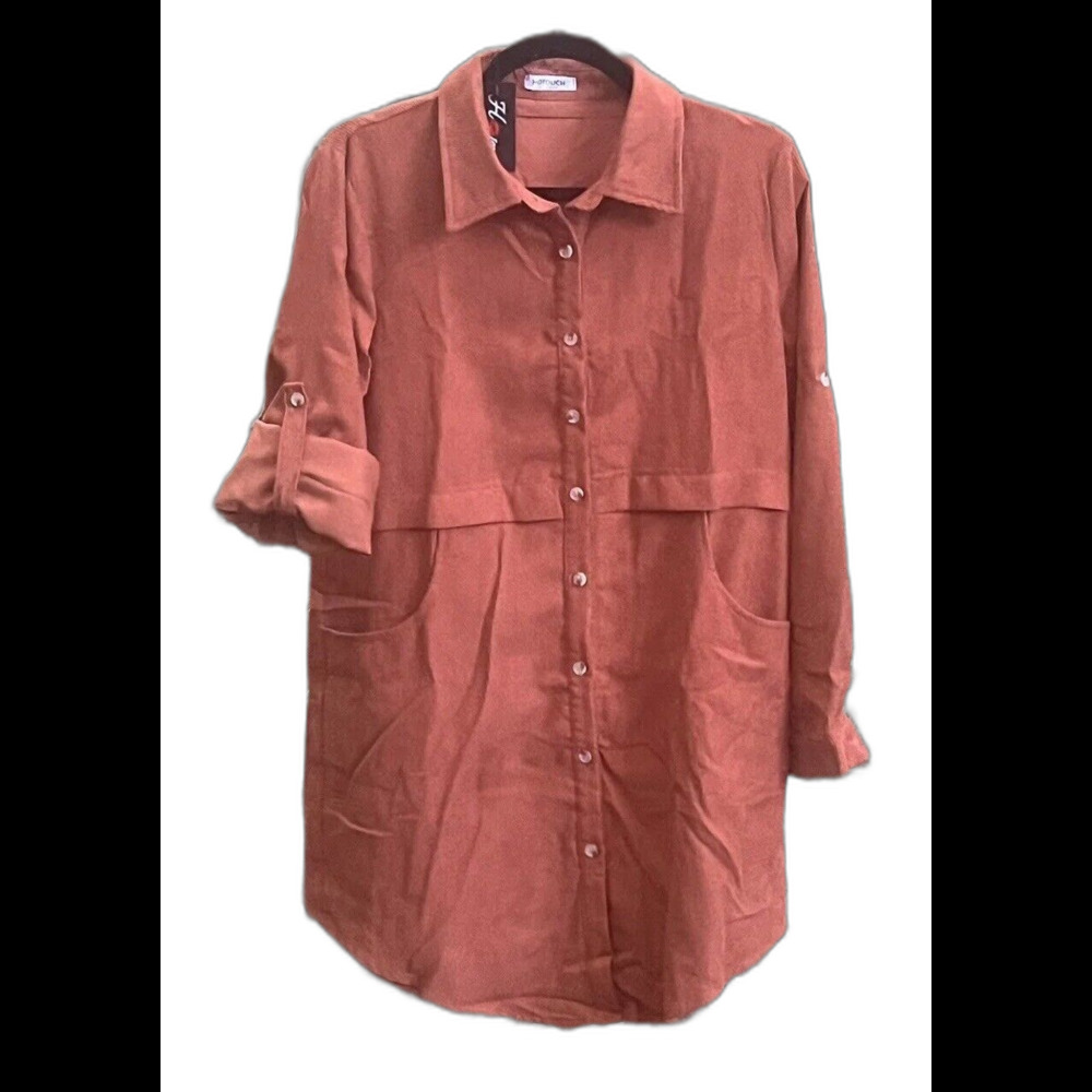 NWT Corduroy Oversized Long Shirt Shacket Womens S Rust Orange Cozy Cabin Rustic